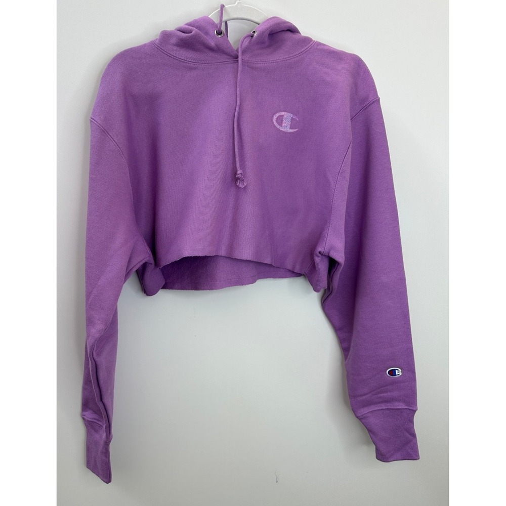 NWT Champion Reverse Weave Cropped Cut Off Hoodie Sweatshirt Purple XS Oversized - Picture 2 of 10